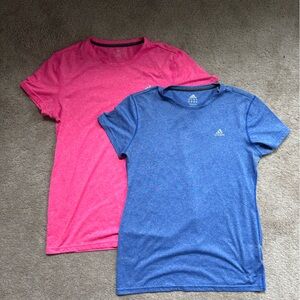 2 Adidas Blue and Pink Athletic T-Shirts